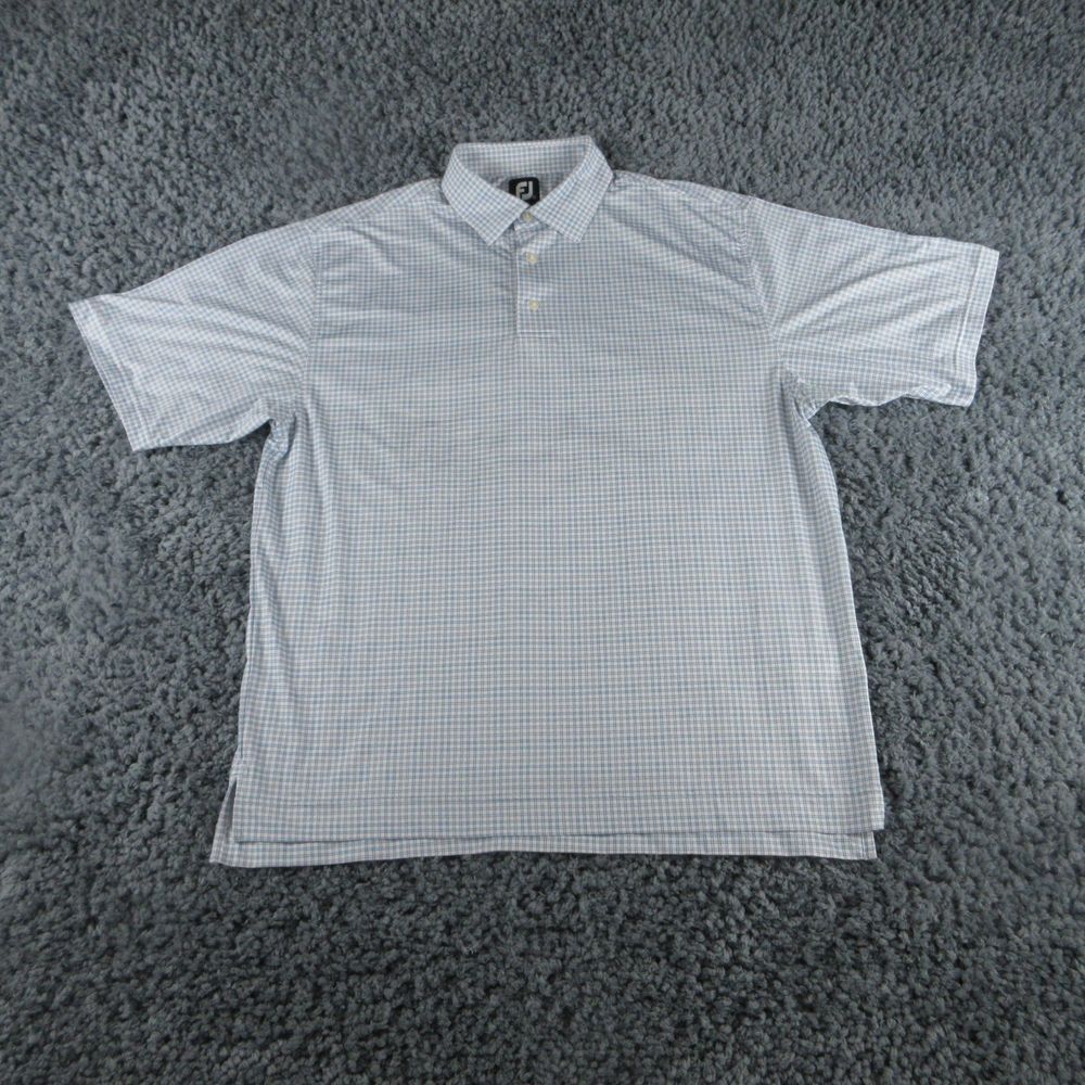 FootJoy Shirt Mens Large White Blue Plaid Short Sleeve Polo
